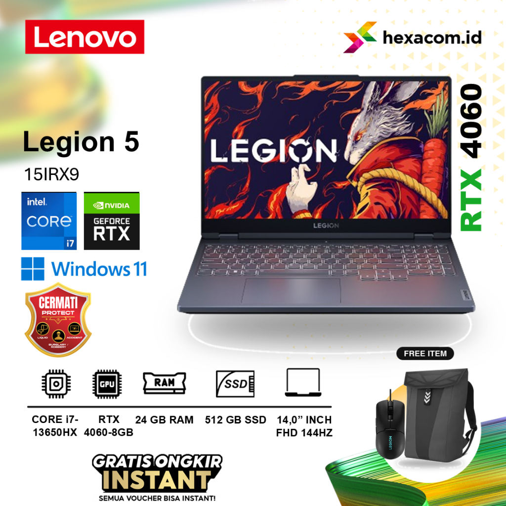 Lenovo Legion 5 15IRX9 i7-13650HX RTX 4060 RAM 24GB 512GB SSD 15" FHD 144Hz