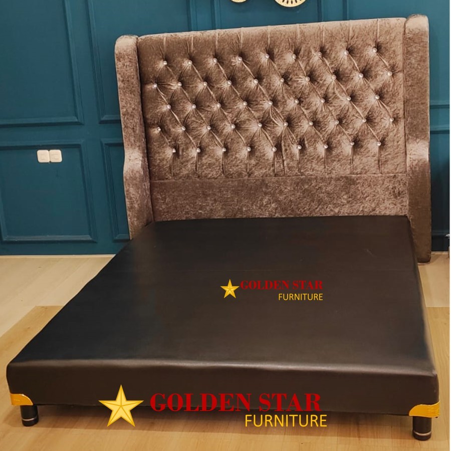 Divan Sandaran Heaboard Foundation Tempat Tidur rangka Ranjang TANPA KASUR Coklat ABu-bau kain bludr