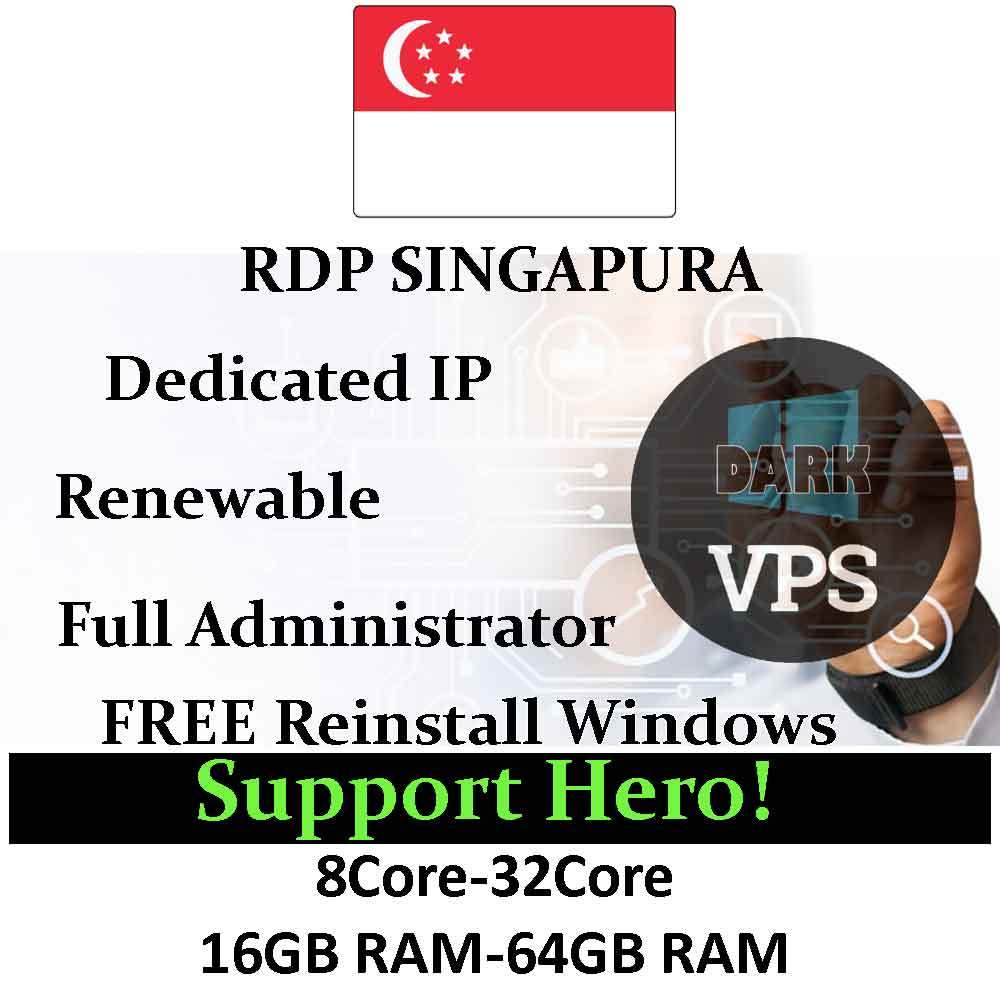 Dark VPS / RDP Singapura 8Core - 32Core - Bisa Perpanjang - Dedicated IP - Full Administrator