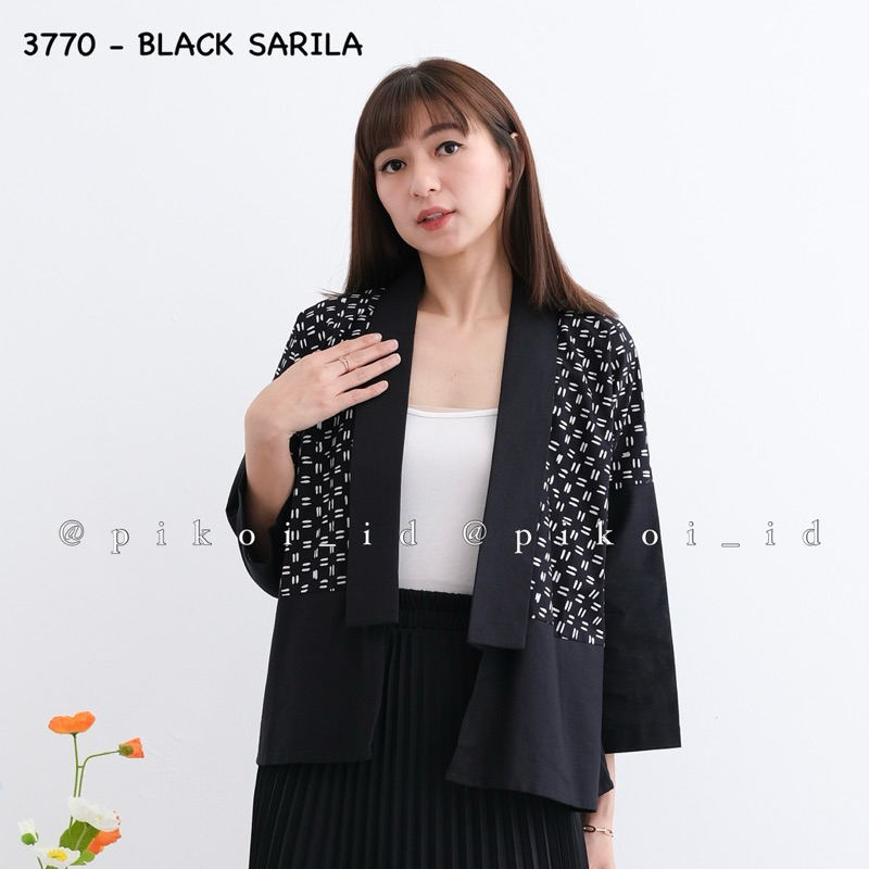 IK Cardigan batik wanita katun linen / outer batik mix polos / cardigan lengan panjang batik wanita