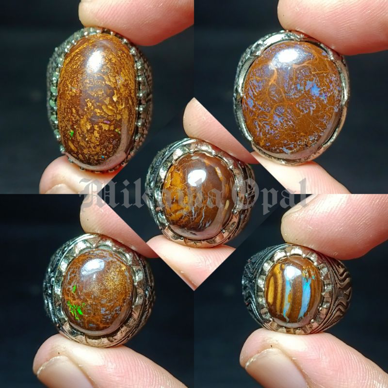 Cincin Batu Motif Jarong Unik Kalimaya KOROIT BOULDER OPAL MURAH ALPAKA
