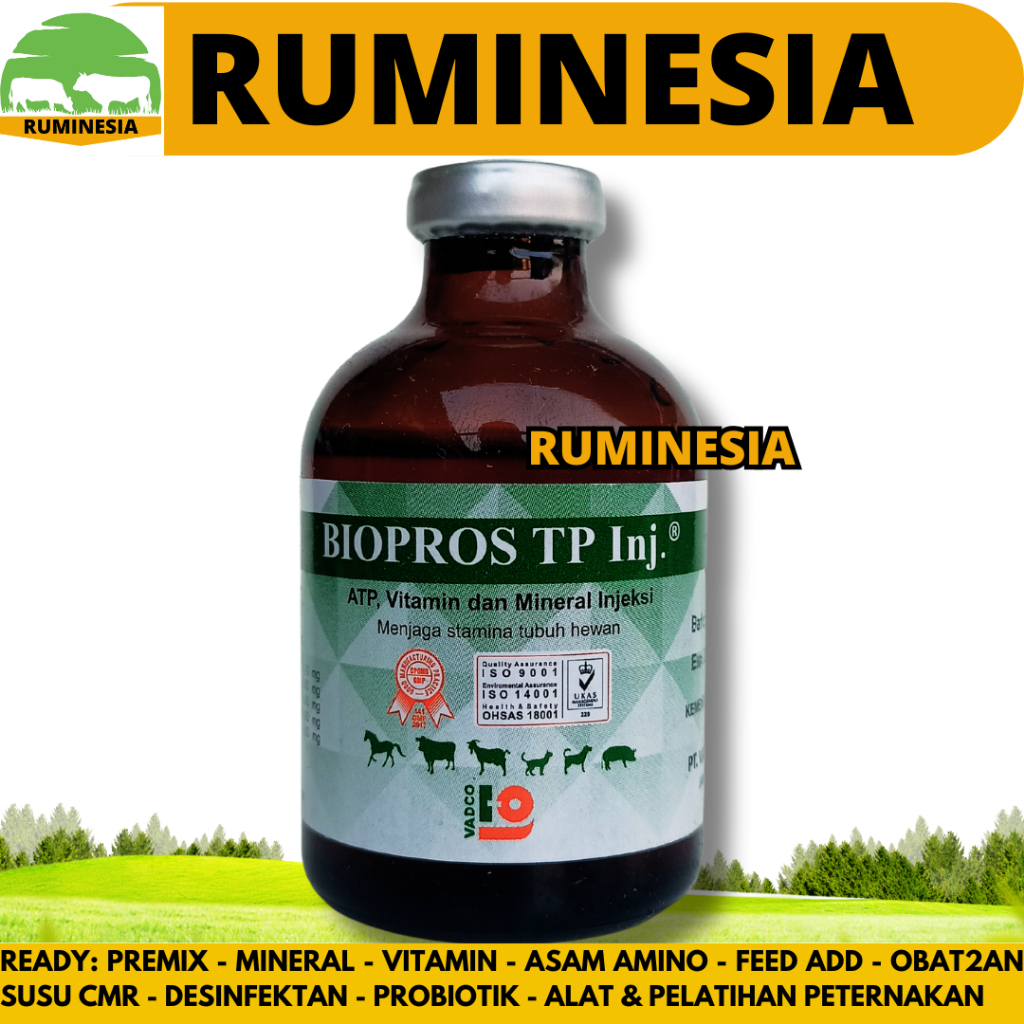 BIOPROS TP INJ 50ML VADCO - Vitamin Penguat Otot & Stamina Hewan Sapi Kambing Babi Anjing Kucing