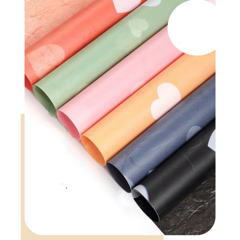 KERTAS BUKET CELLOPHANE [20 LBR] KERTAS KADO BUNGA HIDUP BUNGA PALSU Print Hati || Translucent Large