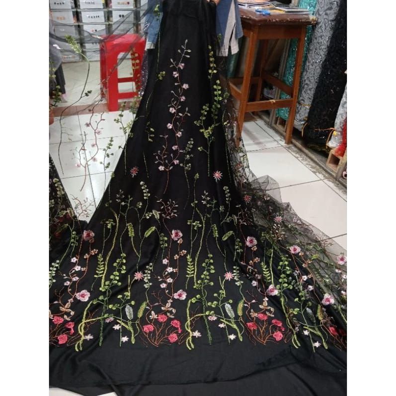 Bahan Tile Bordir Valentino / Tile Bordir Bunga