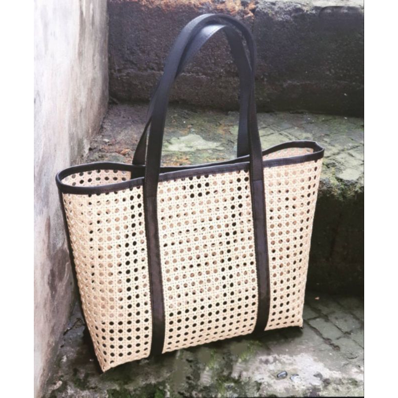 Tas rattan premium large tas rotan kulit handmade bali
