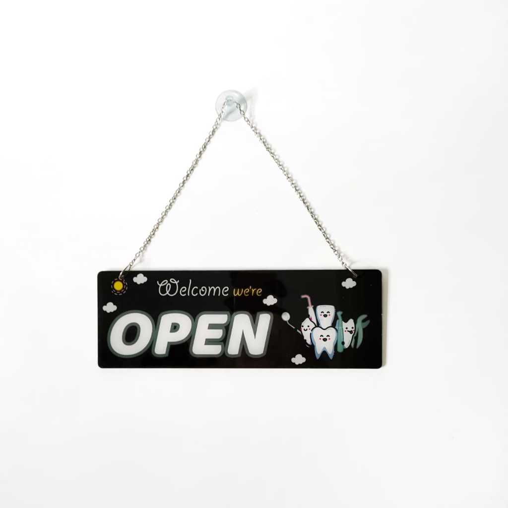 

SIGN BOARD OPEN CLOSE Klinik Gigi Dental Aksesoris Karakter Tooth Papan Pintu Akrilik Kado drg GEpro-id