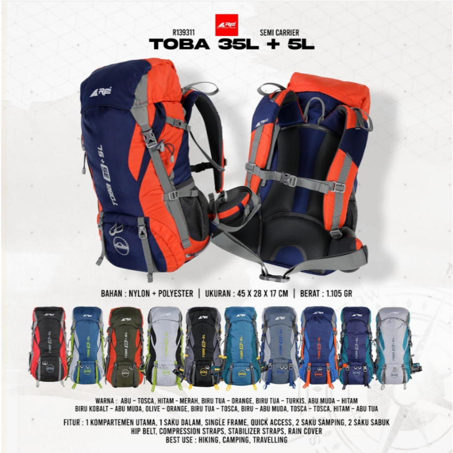Carrier Arei Toba 35+5L Tas Gunung Kerir Keril Backpack Tas Punggung Camping 30L 35L Ransel Outdoor 