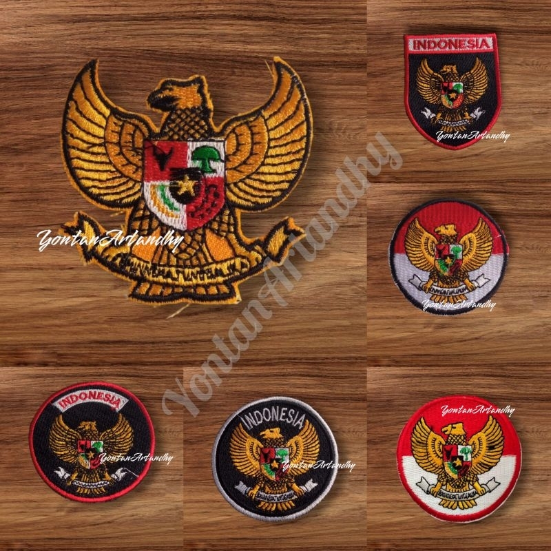 Bet Bordir Garuda Pancasila Bulat Merah Putih Hitam Bordir Burung Garuda Indonesia