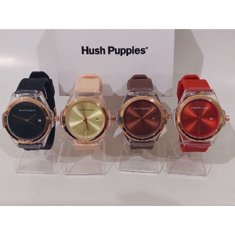 Jam Tangan Cewek Rubber Hush Puppies Super Bulat Analog Tangal Hitam Merah Pink Coklat Polos