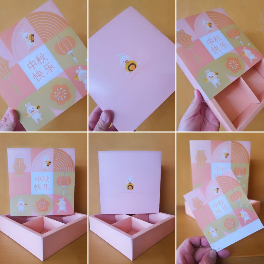 

(5pcs) kardus mooncake 100gr dus kotak kue bulan sekat 4 box hampers mid autumn festival design 3 rabbits