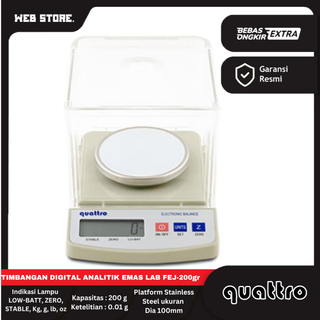 Timbangan Quattro Digital Portable Scale Analitik Emas Lab FEJ 200gr