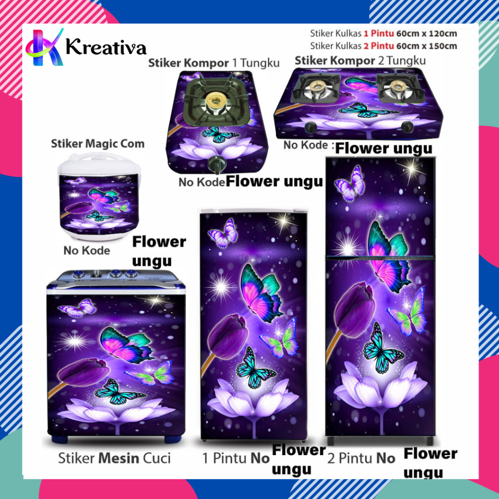 Stiker kulkas 1 pintu motif Flower Bunga dapur peralatan rumah tangga