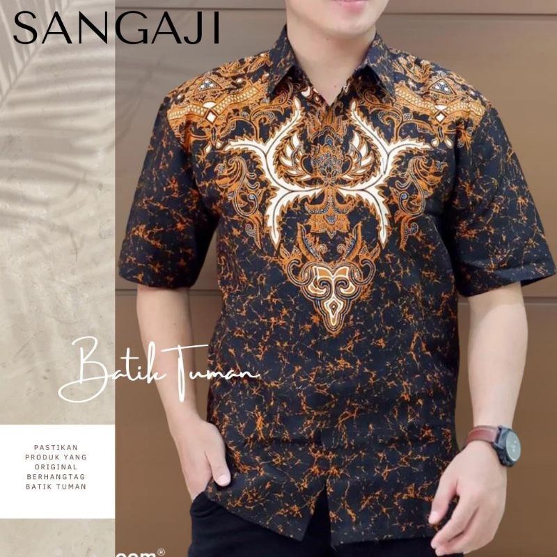 PROMO KEMEJA BATIK PRIA Prabu pendek Batik Full Furing kemeja LENGAN pendek pria Batik BIRU LAPIS FU