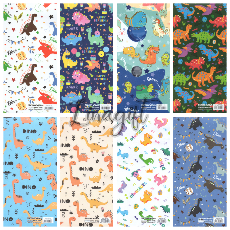 

( 5 Lembar ) DINO SANWA - KERTAS KADO DINOSAUR - GIFT WRAPPING PAPER SANSAN WAWA