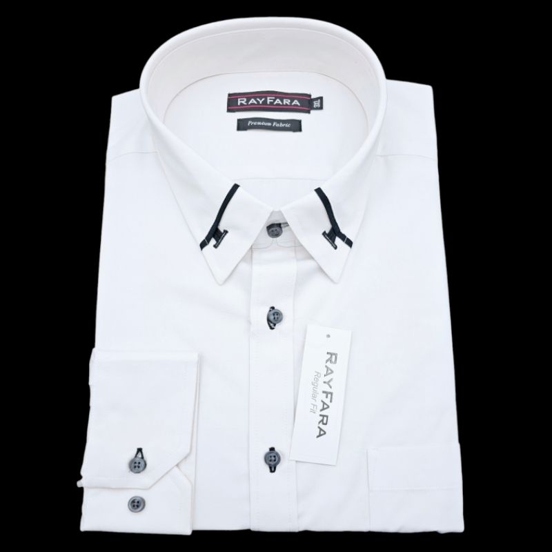 Rayfara Kemeja  Regular Fit Lengan Panjang Pria Big Size Jumbo XXXL / XXXXL Putih Kombinasi 989180