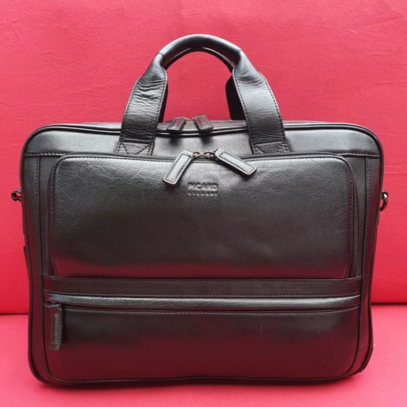 Tas Picard Kantor Briefcase Pria Hitam Kulit Asli