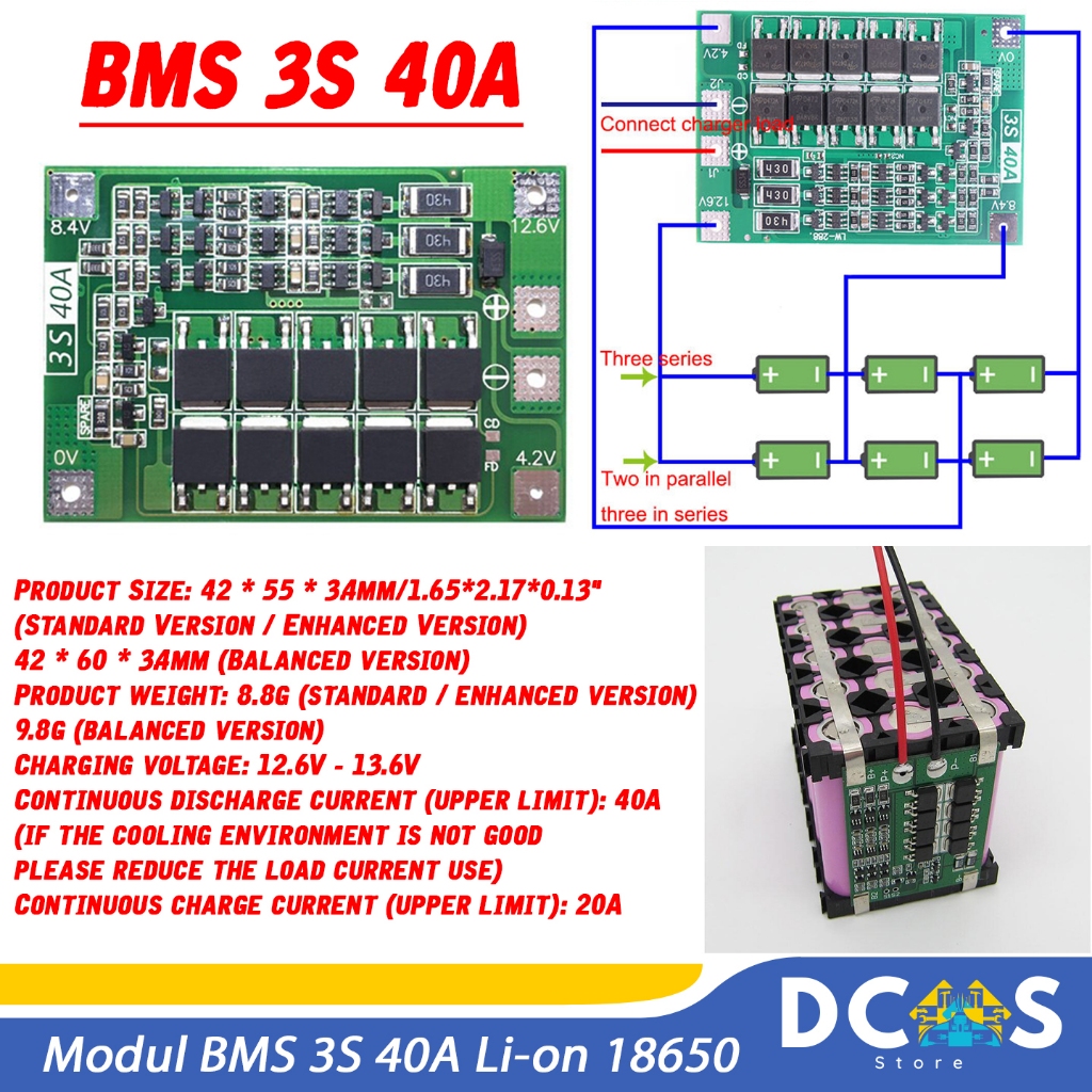 Lithium Battery 18650 BMS 3S 40A Charger BMS Protection Board Balance