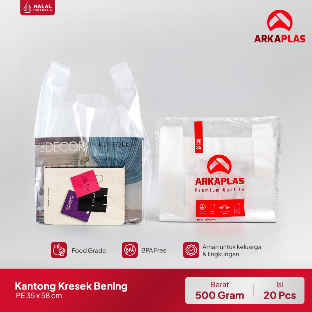 ARKAPLAS Plastik Kantong Kresek PE Bening 35x58