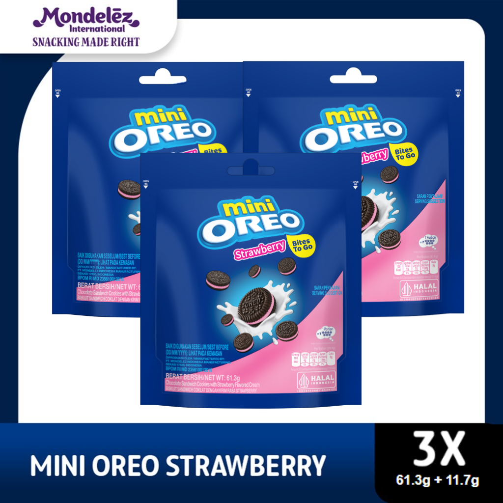 

Mini Oreo Biskuit Strawberry 61.3g Untuk Traveling - triple pack