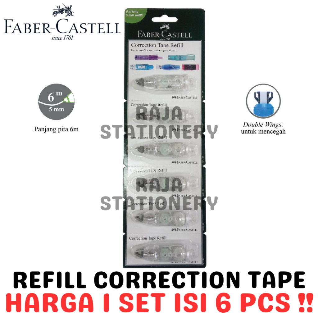 

FABER CASTELL CORRECTION TAPE REFILL 6m ISI ULANG TIPEX QJR QAR QDR [6PCS]