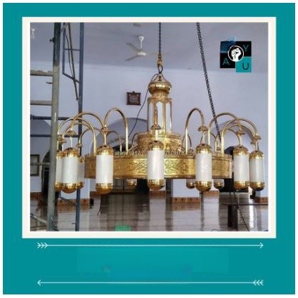 JUAL LAMPU GANTUNG LAMPU NABAWI 2 M 16 TANGKAI BAHAN KUNINGAN MURNI