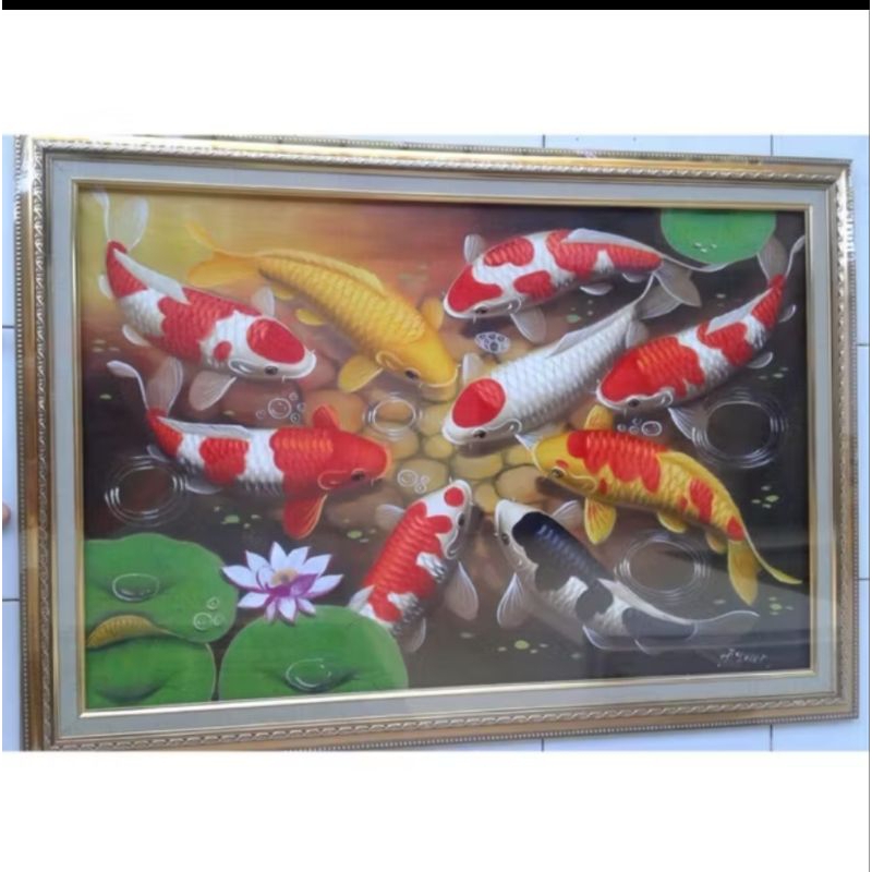 Lukisan Ikan Koi Tanpa Bingkai Ukuran Custom