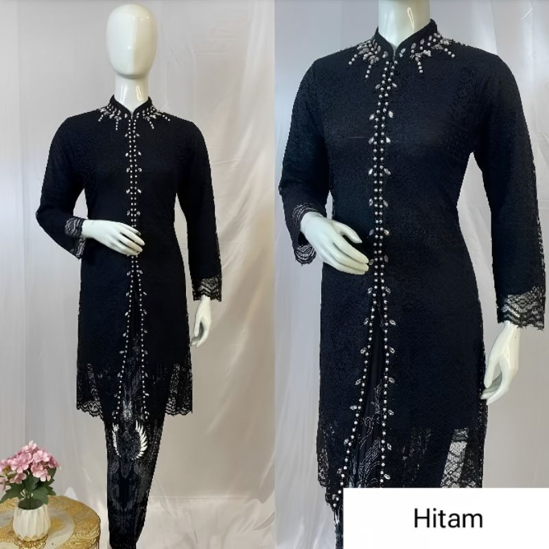 Setelan Kebaya Tunik Brukat Payet Premium Kerah Sanghai Atasan Baju Kebaya Tunik Brokat  Malika Mewa
