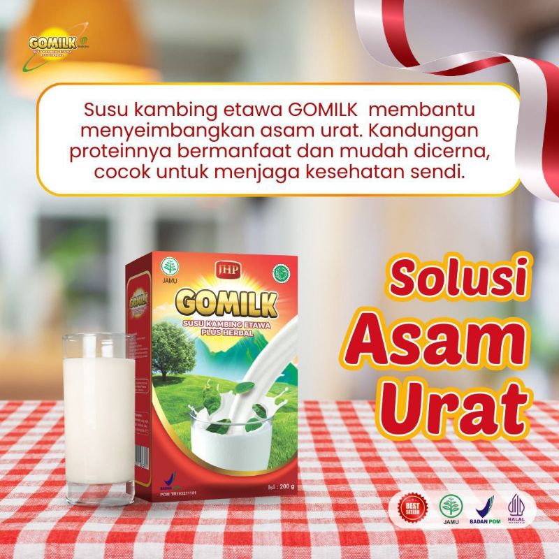 

GOMILK susu kambing etawa plus herbal daun kelor salam mengkudu ampuh atasi asam urat kolesterol hipertensi jantung balita sampai lansia