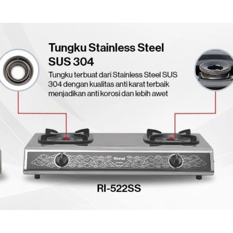 Kompor Gas Rinnai 2 tungku RI-522SS / RI 522SS / RI 522 SS
