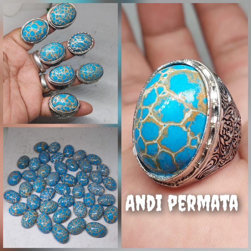 Cincin batu pirus mesir blue serat merah putih