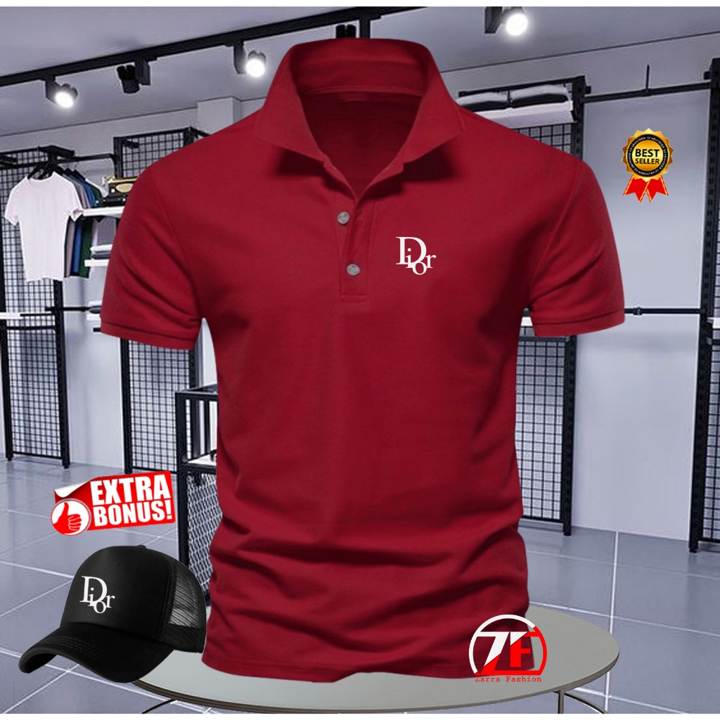 GRATIS TOPI POLO SHIRT PRIA/WANITA KAOS POLO KERAH DIOR PUTIH