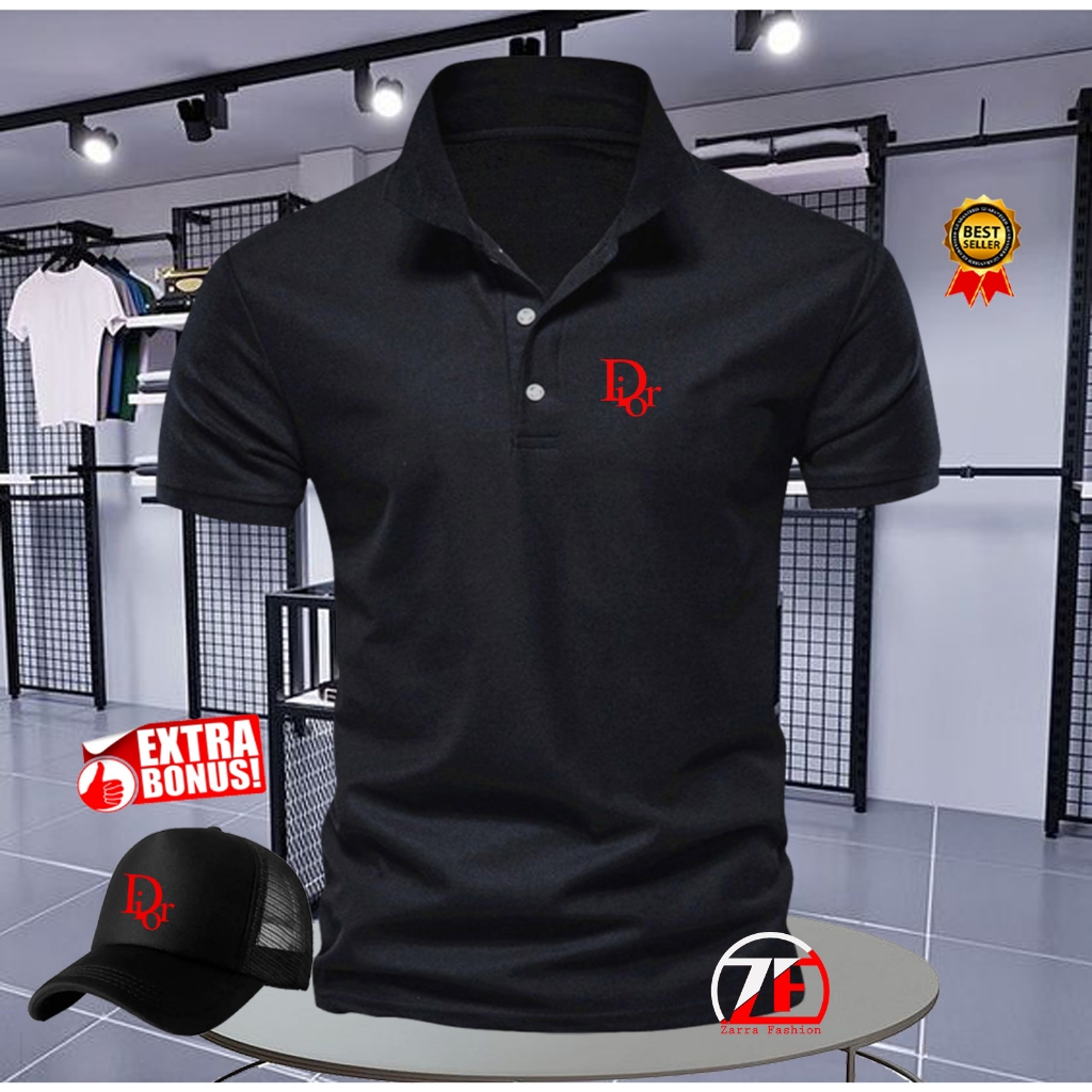 GRATIS TOPI POLO SHIRT PRIA/WANITA KAOS POLO KERAH DIOR MERAH