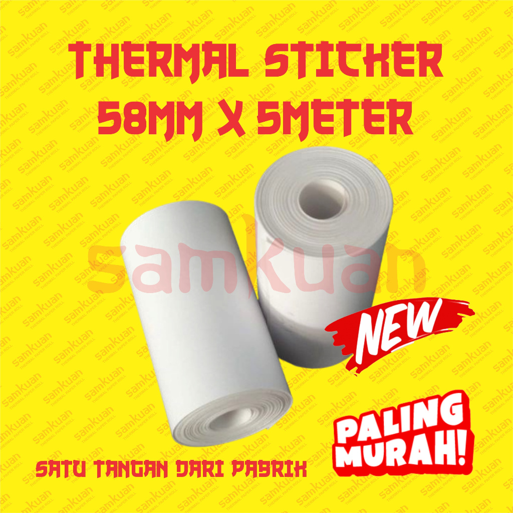 

STIKER LABEL 57X30 58X30 & KERTAS THERMAL MINI PRINTER BLUETOOTH 58MM X 5 METER