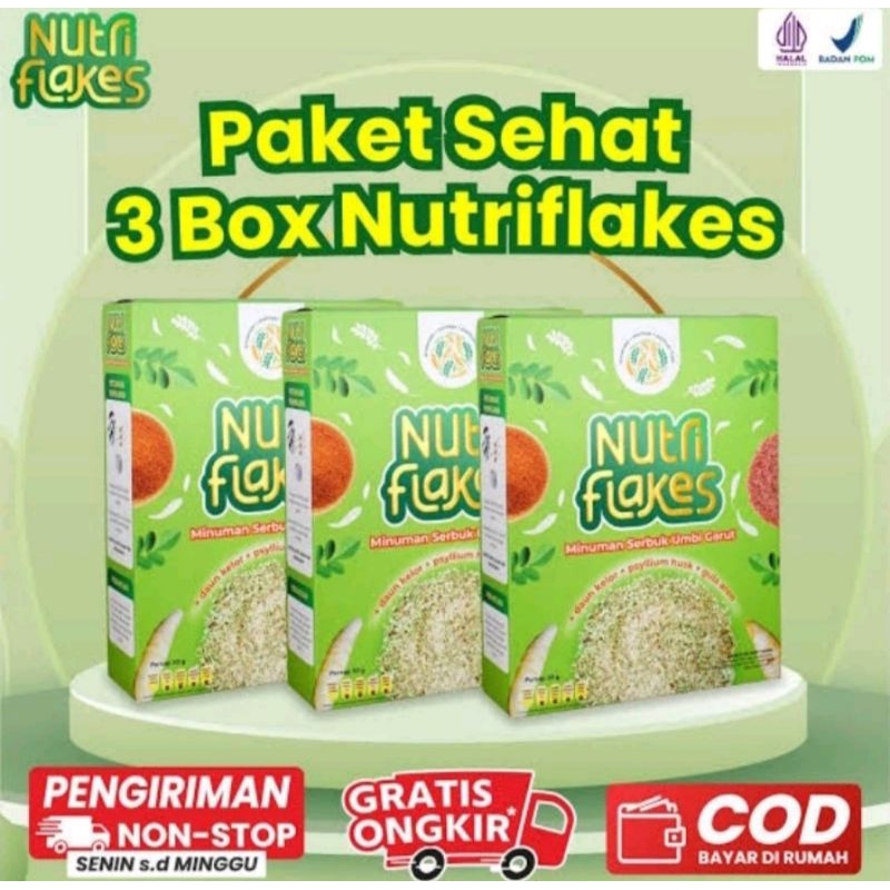 

PAKET 3 BOX NUTRIFLAKES - SEREAL SEHAT UMBI GARUT, MORINGA, & SUSU ETAWA - BERBAHAN ALAMI / UMBI GARUT / DAUN KELOR / SUSU KAMBING ETAWA / OAT / MAKANAN SEHAT / SEREAL