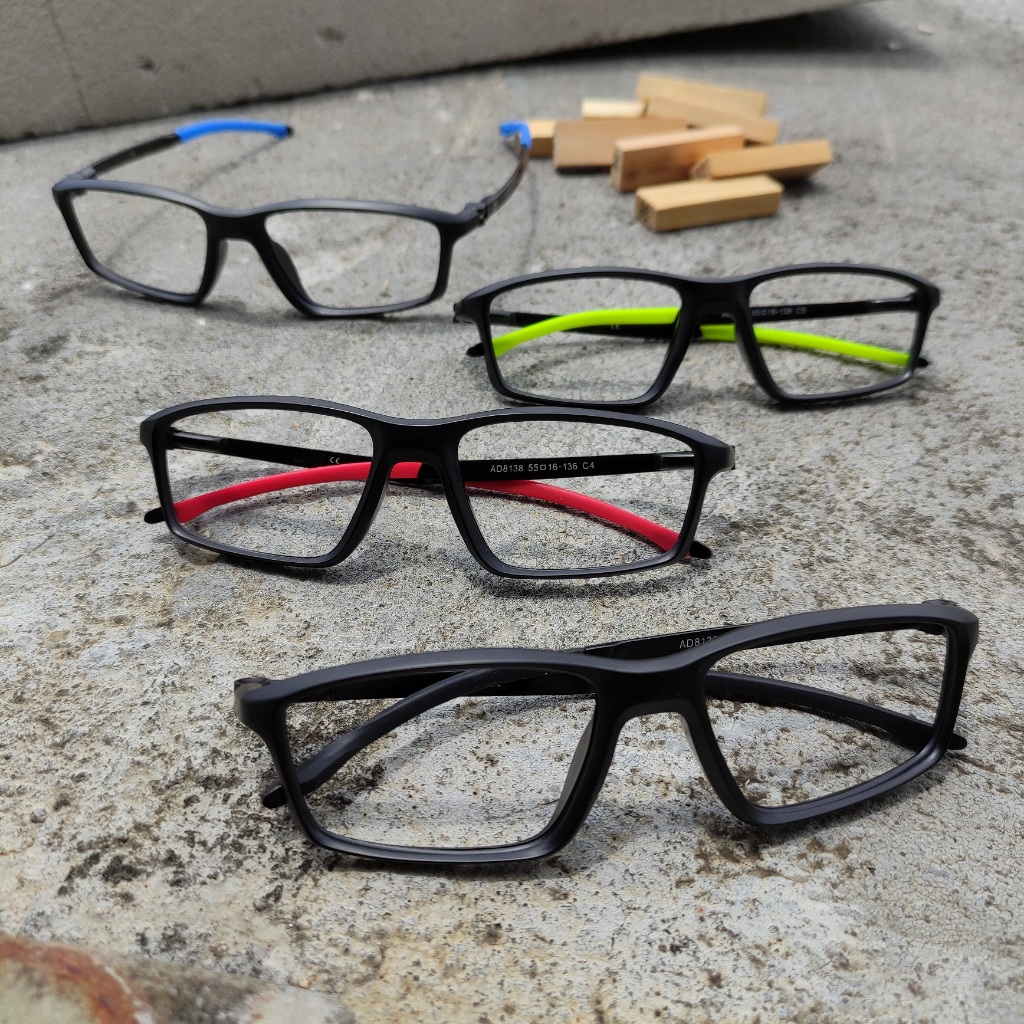 KACAMATA PRIA SPORTY 8138 lebar frame 13,8 cm lebar lensa 5,1 cm tinggi lensa 3,2 cm