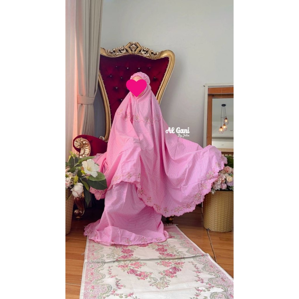 Mukena AL GANI Terbaru Traveling Katun salur border untuk harian by alganibyyulia / Mukenah Premium 