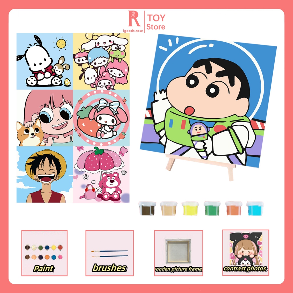 

igoods.rose Paint By Number 20x20cm Kit Kartun DIY Painting Kit Canvas Paint By Number Digital Melukis