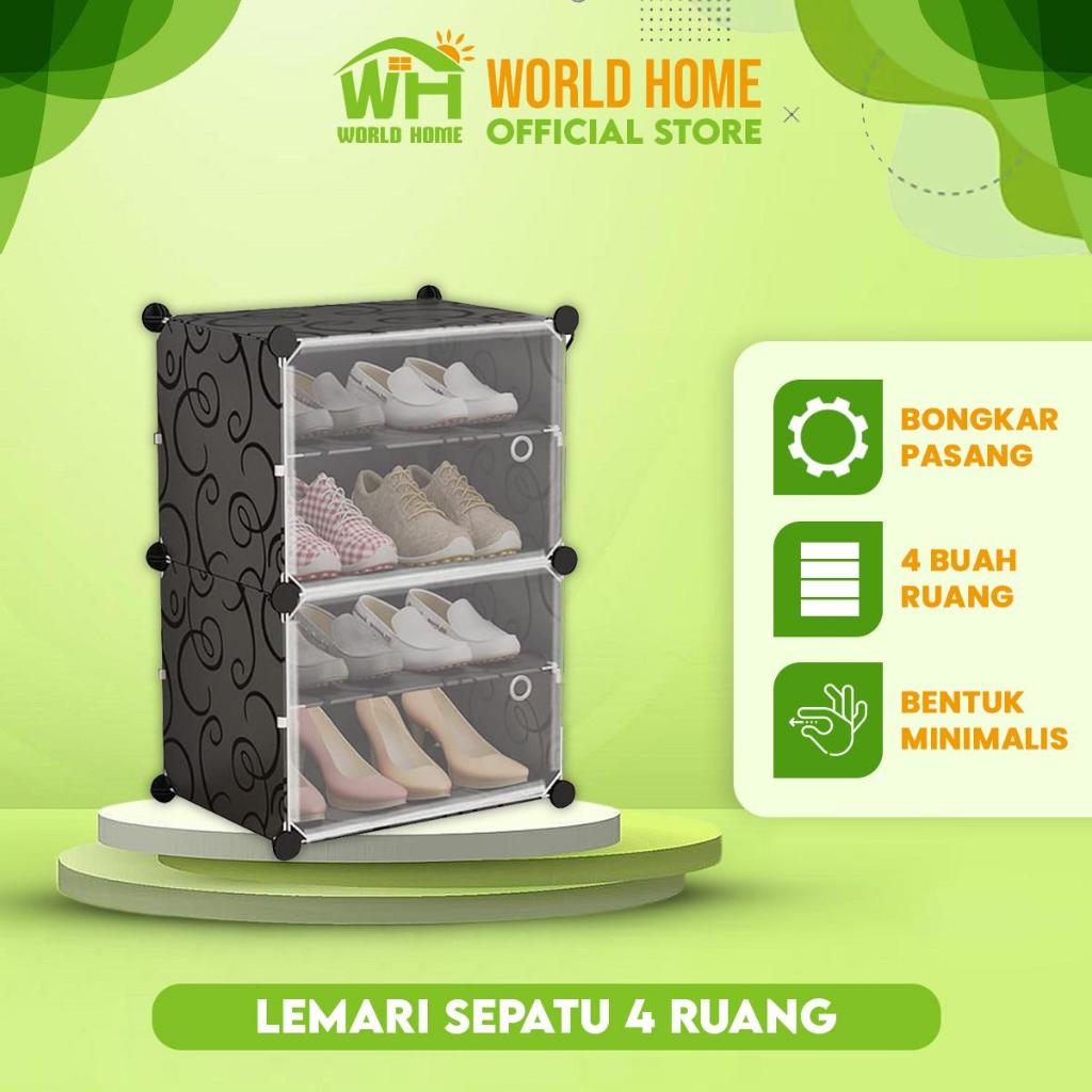 WORLDHOME - Rak Penyimpanan Multifungsi dengan Tutup dan Rangka Besi Rak Sepatu Rak Plastik