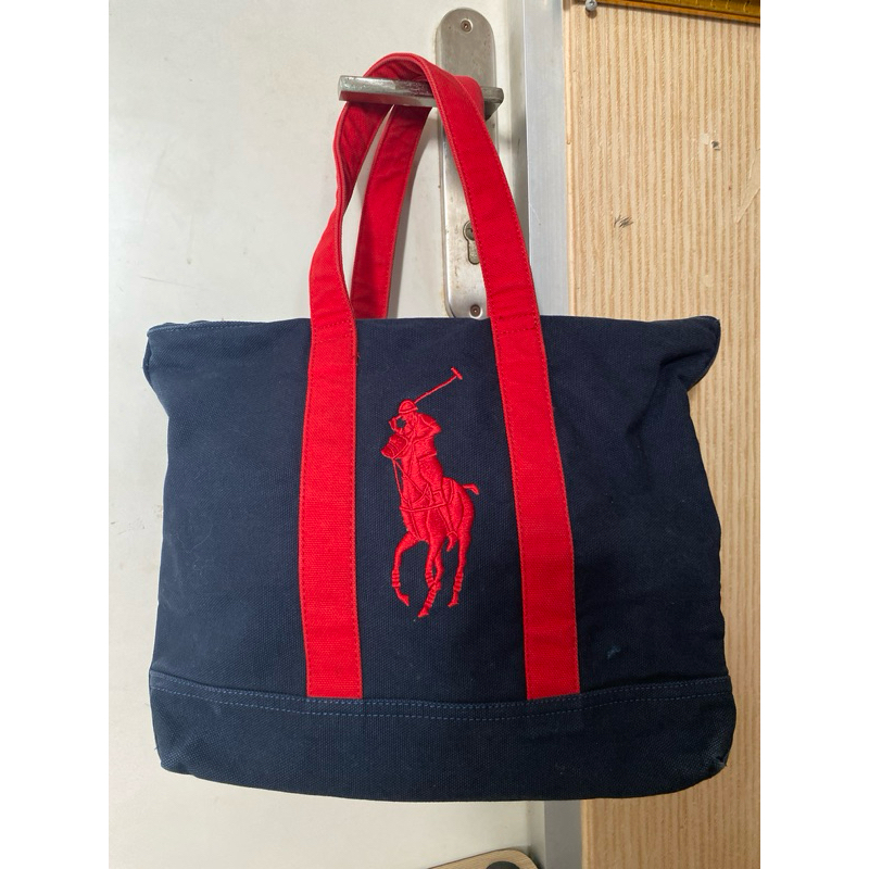 Polo Ralph Lauren Original Tas tote Wanita Original Kanvas Warna Biru Navy Merah