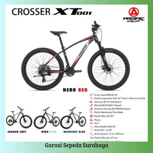 SEPEDA GUNUNG 2 7.5" INCH MTB PACIFIC CROSSER XT 001 SHIMANO 16 SPEED BERKUALITAS
