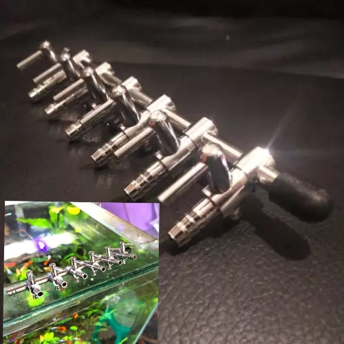 Kran STAINLESS STEEL 6 Lubang Keran NIKEL Pembagi Udara Air Selang 3/16 Mesin Aerator Aquarium Aquas