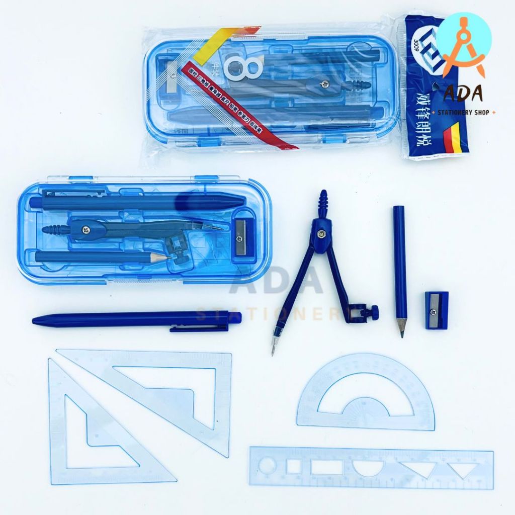 

(1 set) JANGKA set wf-3009/jangka+pensil+rautan+bolpen+penggaris set/ busur