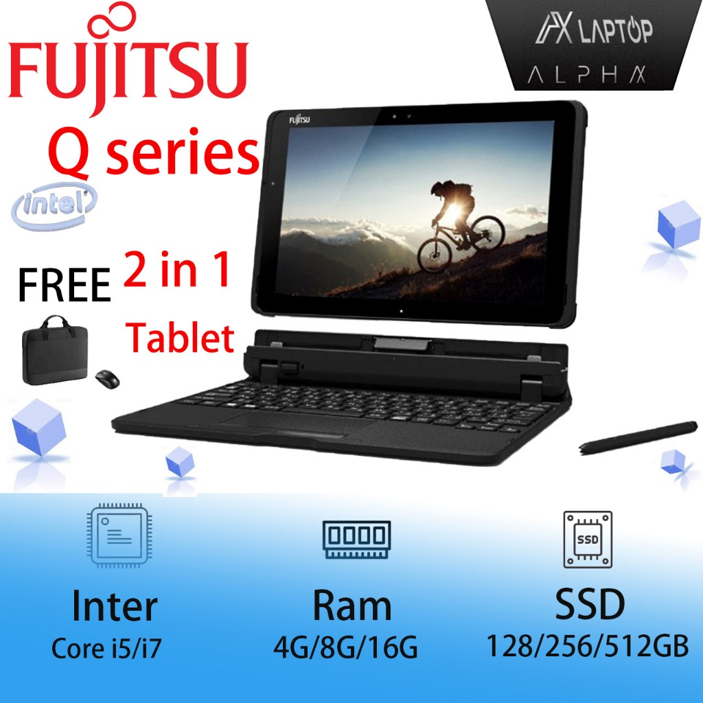 Laptop Fujitsu ARROWS TAB Q5010 2 in 1 Tablet CELERON Atom  10.1 INCH RAM 4GB SSD 64/128GB Sangat ke