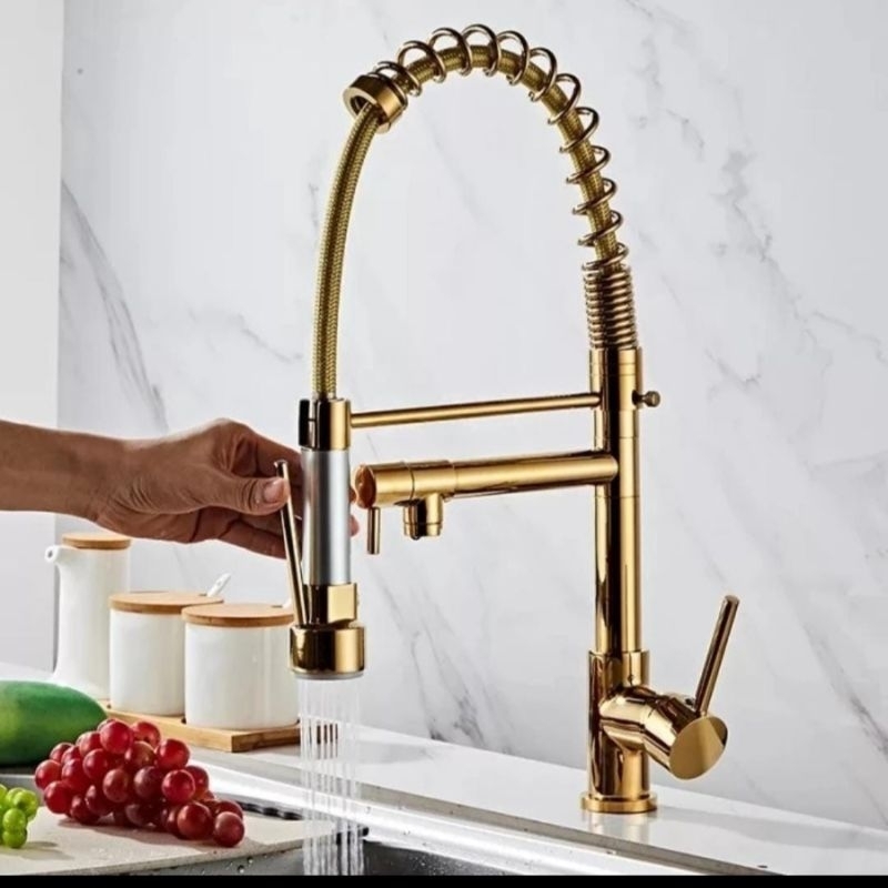 kran pantry panas dingin gold / kran dapur pantry gold tarik flexibel