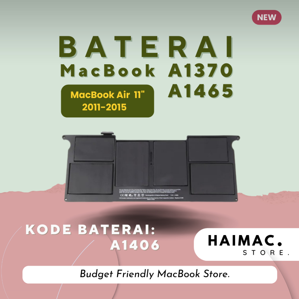 Baterai A1370 A1465  - MacBook Air 11 Inch 2011-2015 || Kode Baterai A1406