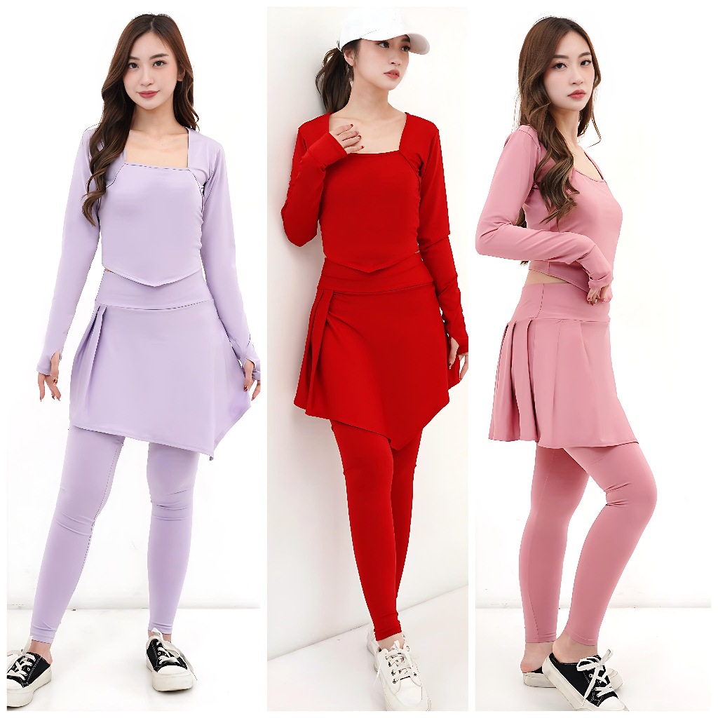 RS-pakaian olahraga wanita crop top senam longsleve legging panjang rok leging yoga skirt tennis Baj