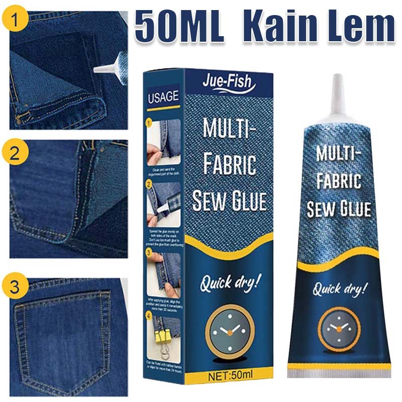 

50ml Lem Perekat Kain Super Kuat Lem Kain Tanpa Jahit Fabric Glue Untuk Celana/Sepatu/Gorden/Tas/Kain