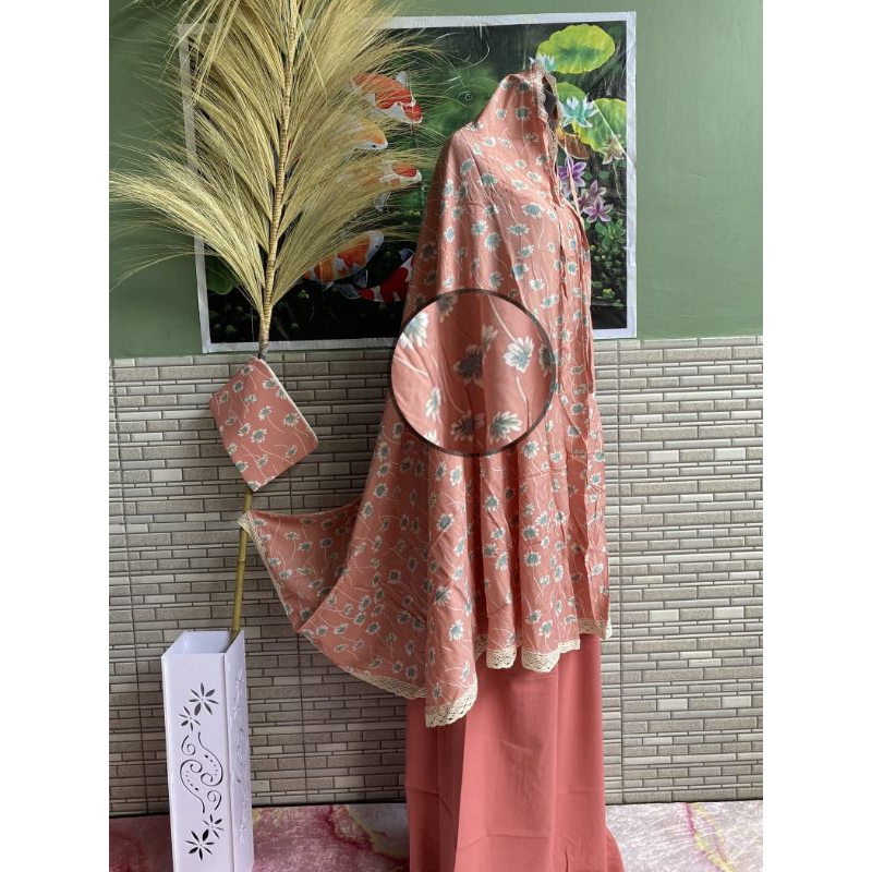 mukena dewasa bahan katun silky motif bunga