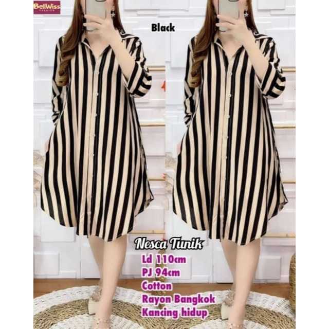 Tunik Salur Jumbo Lengan Panjang/Tunik Salur Premiun/Tunik Motif Salur Kekinian