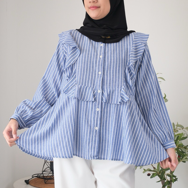 Blouse bunga ruffle / Kemeja bunga wanita / Blouse Wanita Lengan Panjang/ Blouse ruffle P47